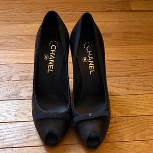 CHANEL Black Peep-Toe Heels